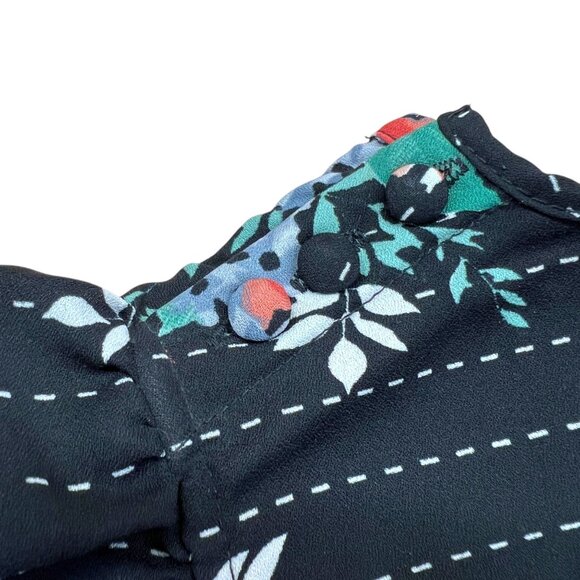 Walter Baker Floral Asymmetric Dress Ruffled Shoulders Black Multi Size Large - Picture 3 of 14